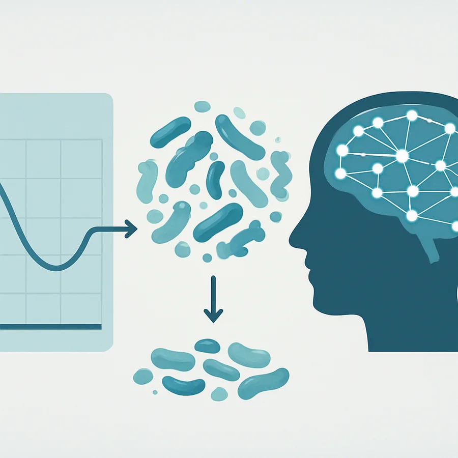 Diagram linking objective sleep measures, gut microbial diversity, and brain network connectivity