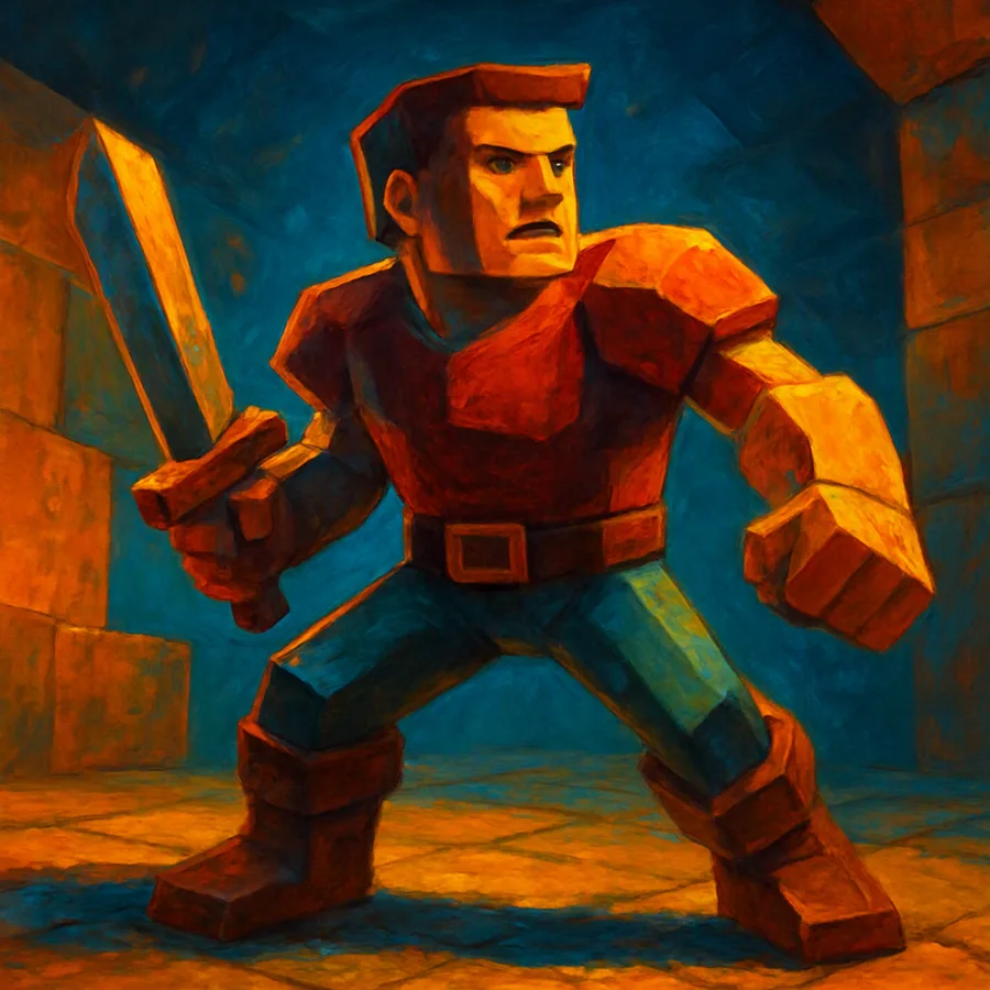 Blocky low-poly character with low-resolution textures from a late-1990s PlayStation game