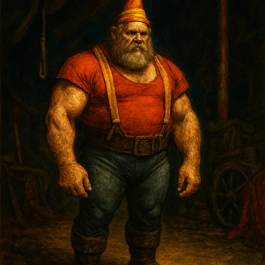 Ron Perlman como One, um fortão barbudo em um circo, com aparência gentil.