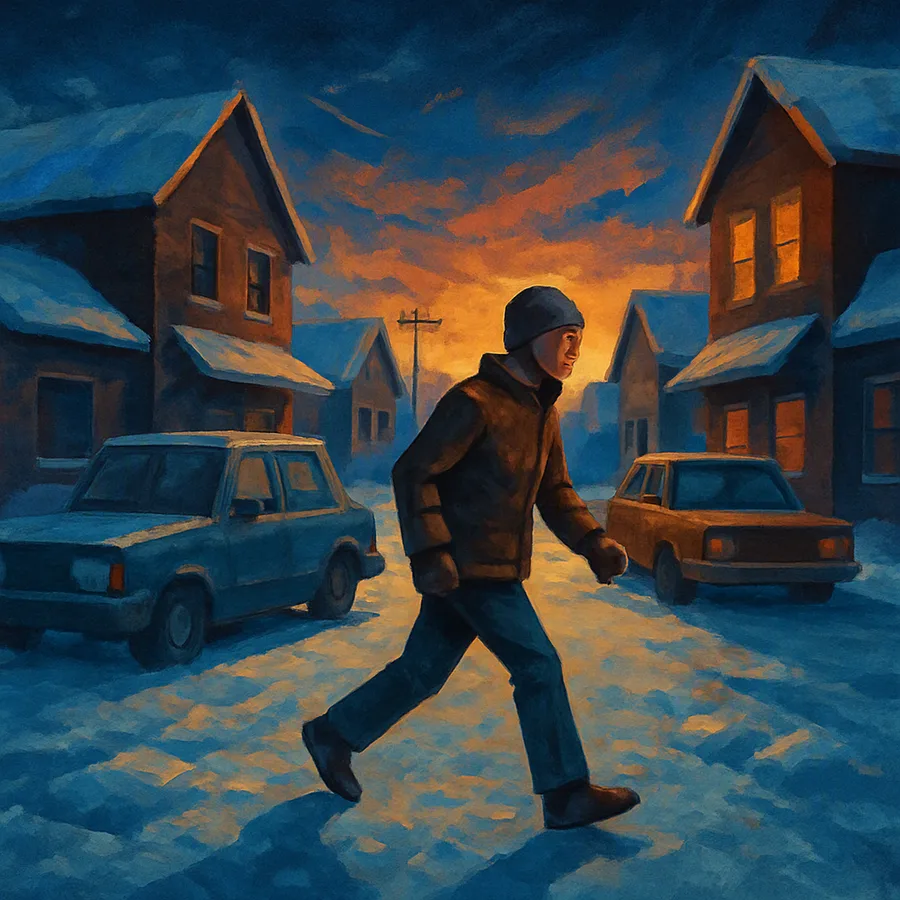 Low-poly snowy small-town street from a 1998 PlayStation adventure game