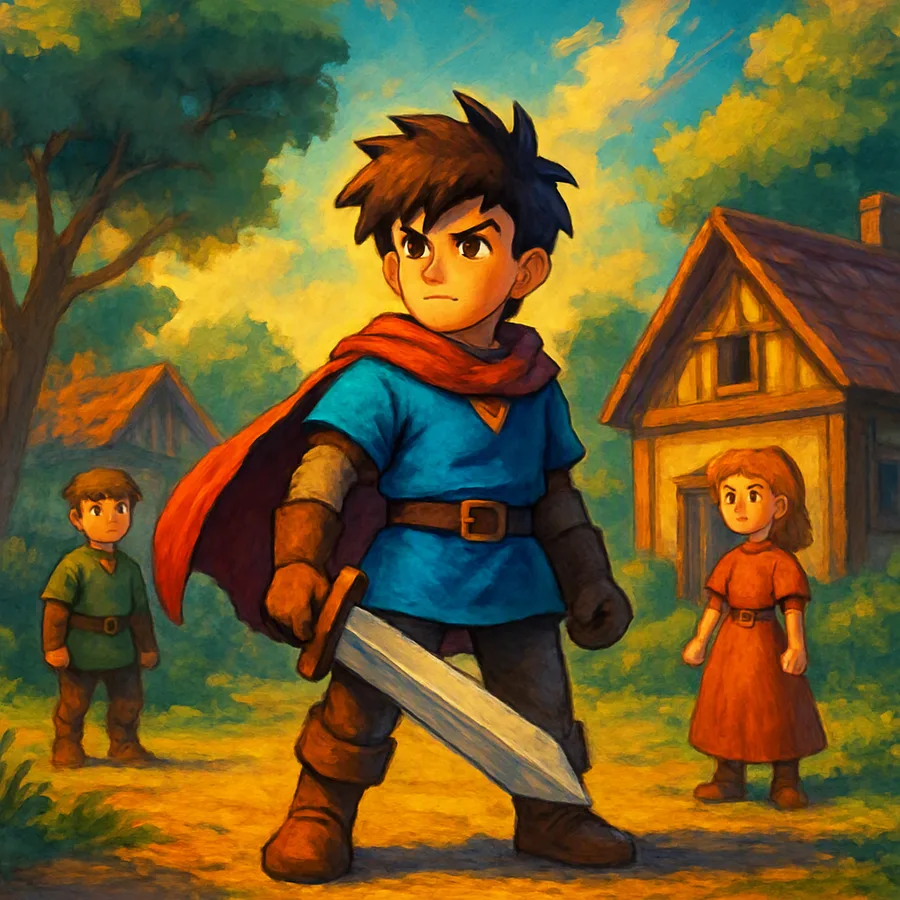 Blocky low-poly characters in a painted forest village, showing late-1990s PlayStation 3D visuals with Ghibli-influenced art