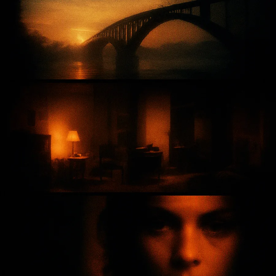 A bridge at dawn, a changing room, and a flickering face create an unforgettable image.