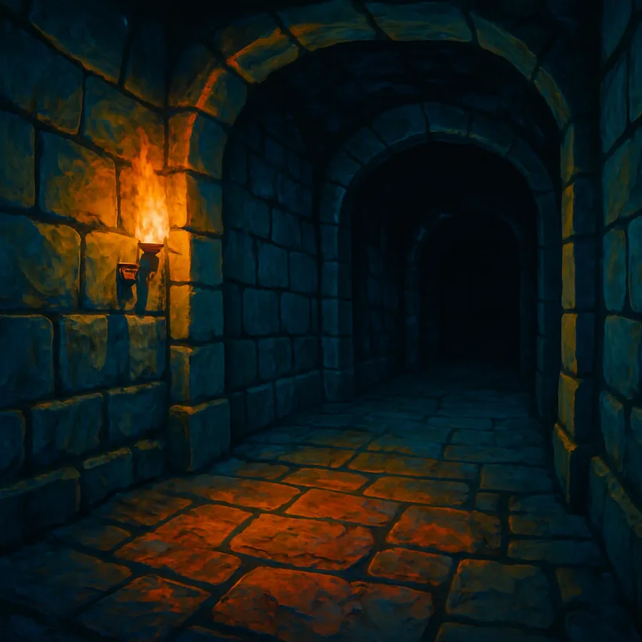 Empty dimly lit low-poly stone chamber conveying silence in an early PlayStation dungeon.